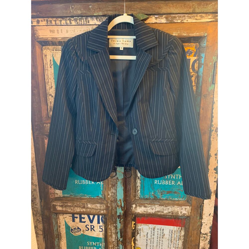 Trina Turk black pinstripe blazer